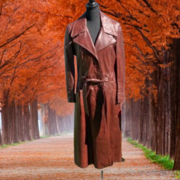UNWORN Vintage Leather Coat Size L Retro Boho Fall Office Daily Wear 70s - Picture 1 of 12